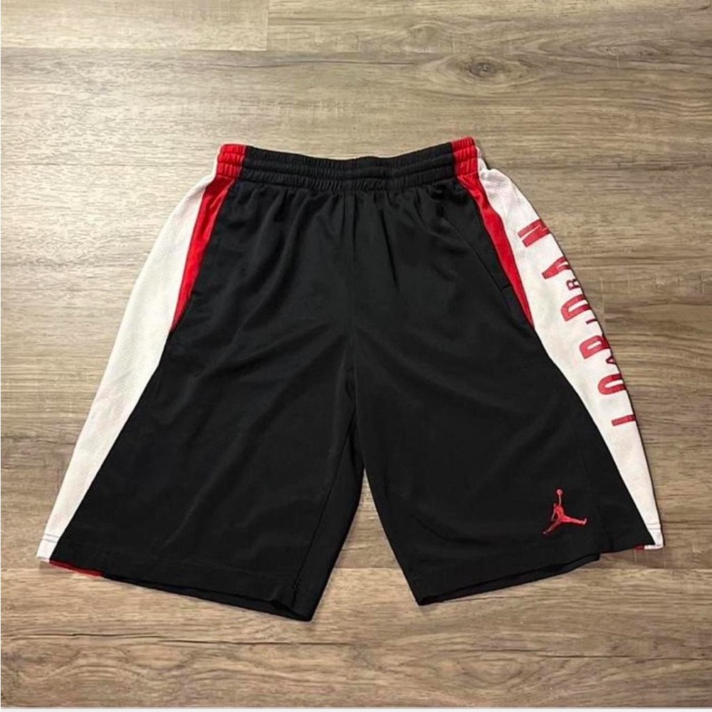 Jordan Men's Black Shorts with Red and White Accents